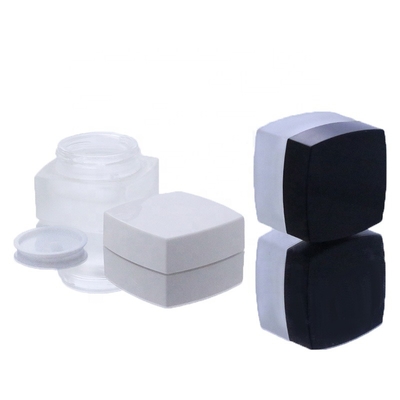 Simple Hot Selling Cosmetic Empty Frosted Square Cream Glass Jar 30g 50g With Square Black White Lid (GJE10-C)